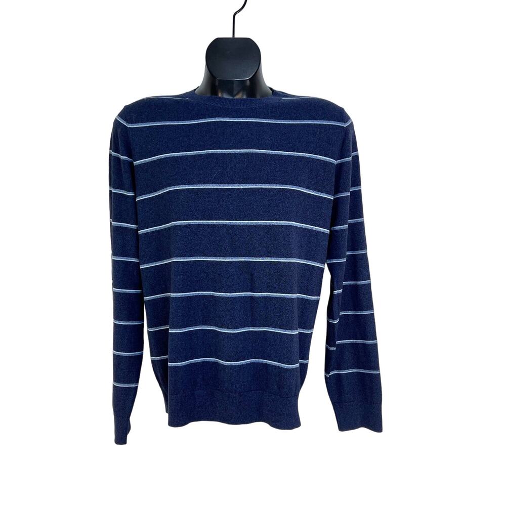 Banana Rebuplic Luxury Blend Silk Cashmere Stripe Crewneck Sweater Blue Pullover